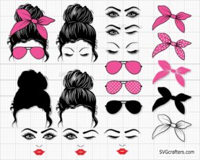 Messy Bun bundle svg, Messy Hair svg, Mom Bun with Sunglasses svg