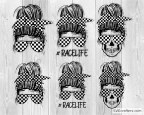 Bundle Messy Bun Racelife svg, Racing Flag svg, Race svg