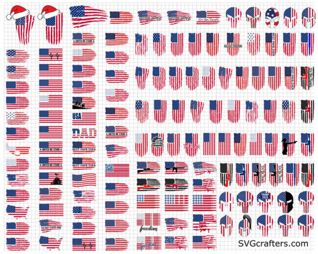5 Distressed USA Flag PNG Bundle, American Flag Bundle