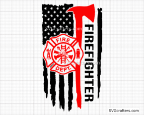 American Distressed Flag Firefighter, Firefighter SVG