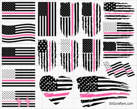 Nursing svg bundle, American Flag Thin Pink Line svg