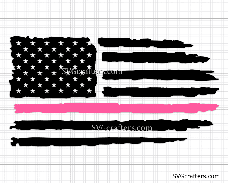 Rugged American Flag Skull Hot Pink Line Vinyl Sticker Decal breast cancer