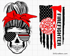 Messy Bun Fireman svg, Firefighter SVG, Thin red line svg