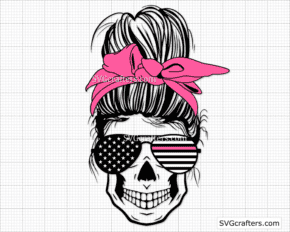 Messy Bun Cancer Awareness SVG, breast cancer svg