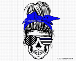 Messy Bun Police svg, thin blue line svg, police officer svg