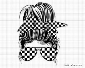 Messy Bun Racelife svg, Racing Flag svg, Racing svg