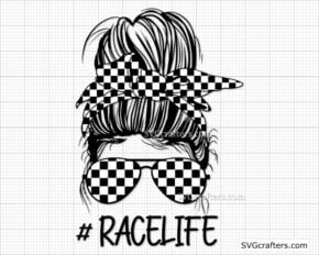 Messy Bun Racelife svg, Racing Flag svg, Race svg