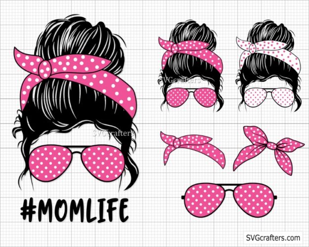 Momlife Polka Dots Svg, Mom Life svg, Messy Bun svg - SVGcrafters