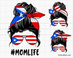 Puerto Rico Momlife svg, Messy Bun Puerto Rico svg, Puerto rico svg