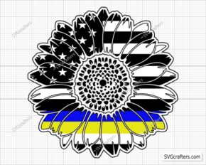 Sunflower Thin blue and Yellow line Svg, Police and Dispatcher