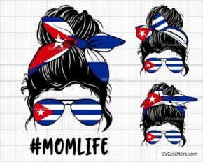 Cuba Momlife Messy Bun Svg Png, Cuban flag svg png, cuban svg