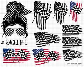 racing flag svg, Messy Bun Racelife svg, Racing Flag svg, Race svg